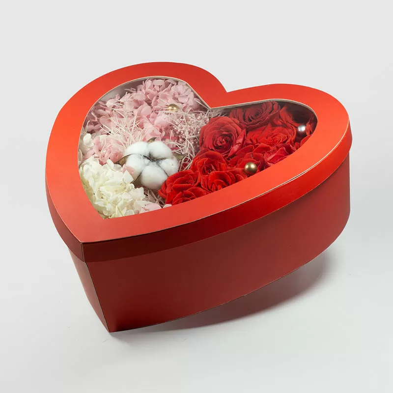 Caja de regalo con tapa transparente de cartón en forma de corazón de 10  pulgadas (L/M) (rojo, con forma de corazón)