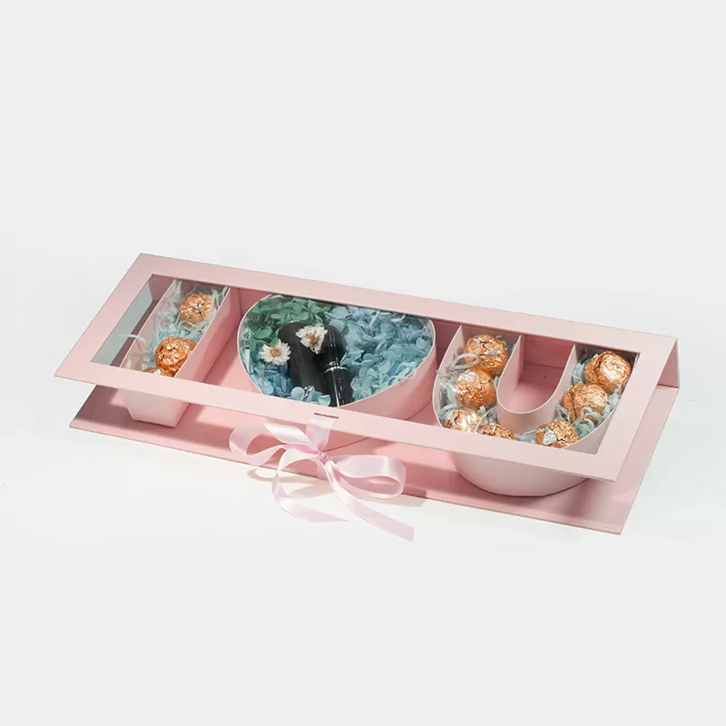 Folding Pink Window I Love You Flower Box With Liners and Foams