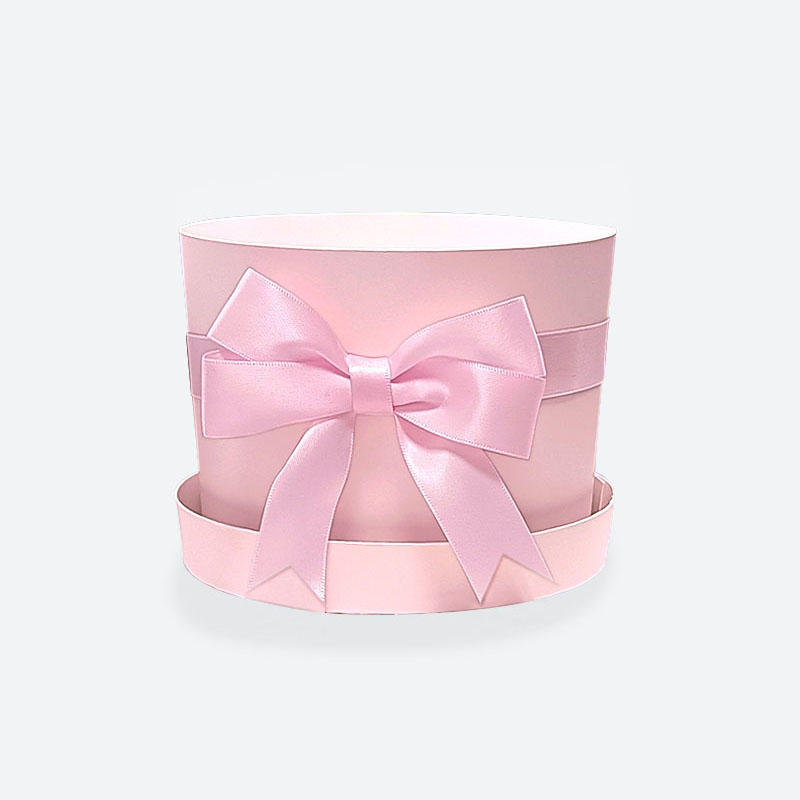 Personalised White Round Gift Box With Baby Pink Ribbon Bow 