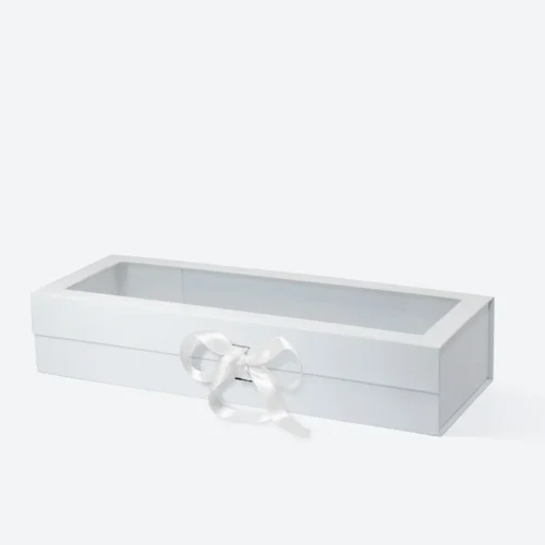 F3 Deep White Magnetic Gift Box with Ribbon and Window