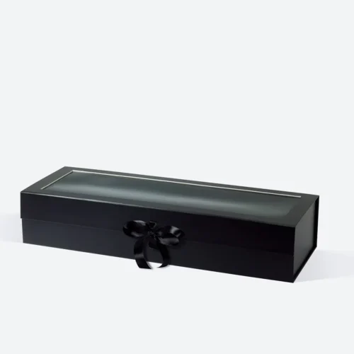 F3 Deep Black Magnetic Gift Box with Ribbon and Window