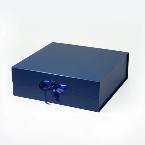 MA Square Navy Blue Magnetic Gift Box with Ribbon