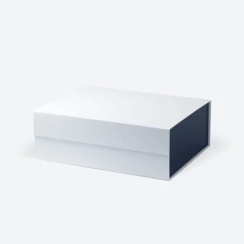 A4 Deep White Magnetic Gift Box (Navy Blue Interior)